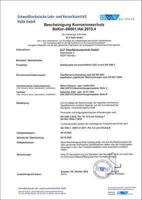 Bescheinigung Korrosionsschutz BeKor-00001.Hal.2013.4